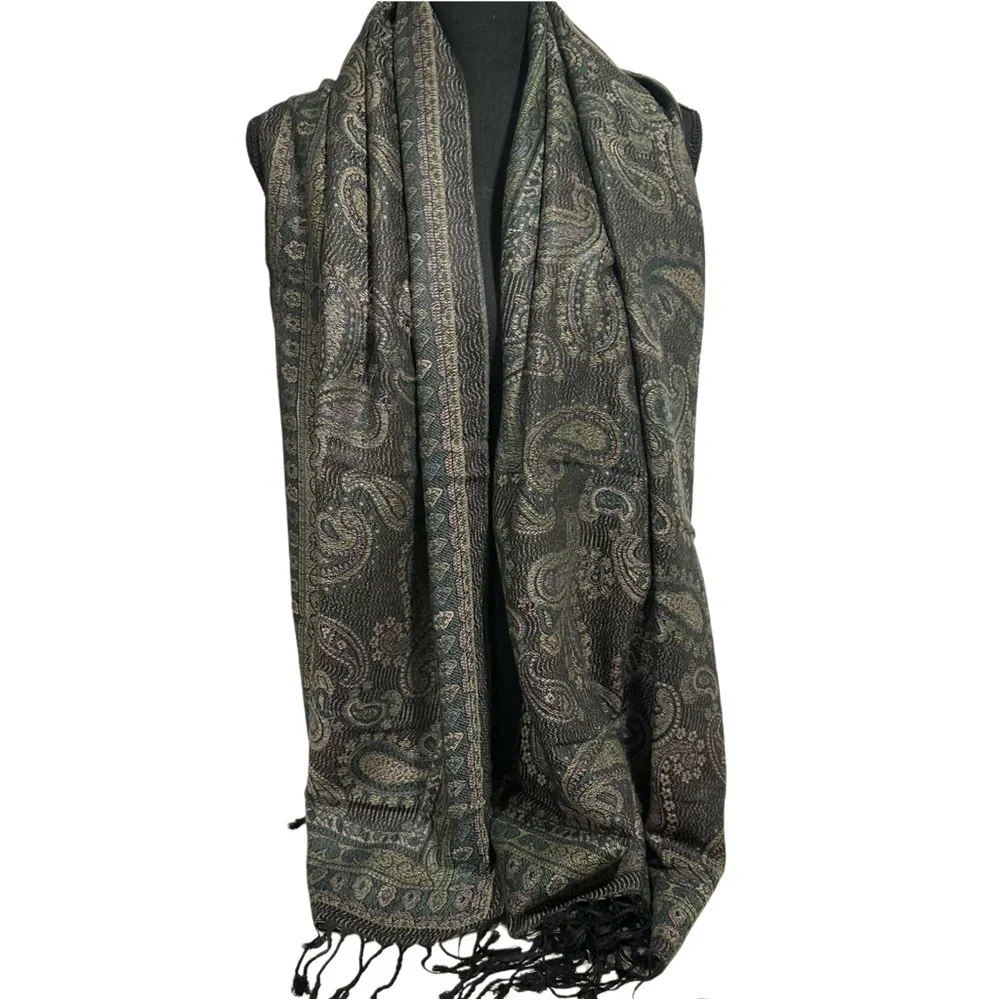 Elegant Shawl in Earthy Green- Versatile Wrap, Stole, Scarf, Veil, Soft & Cozy